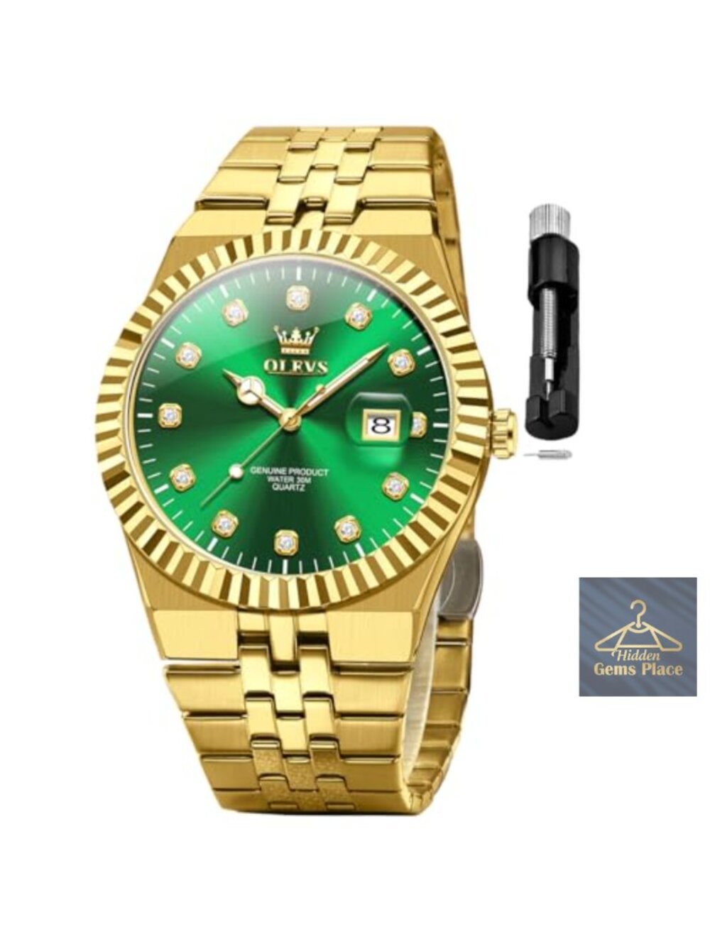 Luxury Men's Diamond Analog Watch Stainless Steel Waterproof Date